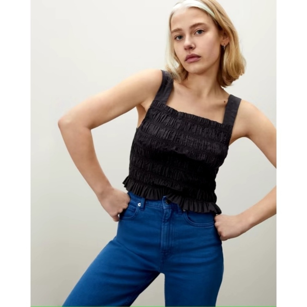 Everlane Smocked Black Crop Top